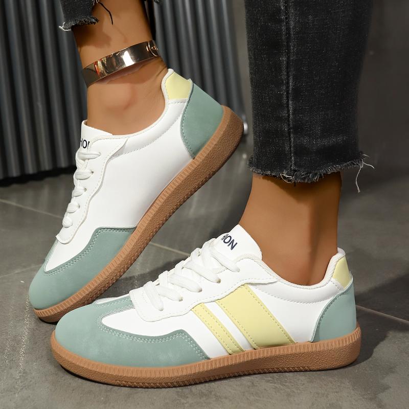 Fashion Fashion Patchwork Lace Up Stitching Decoration Sneakers Women Autumn Casual Round Toe Low Heel Shoes Non Slip Skateboard Shoes
