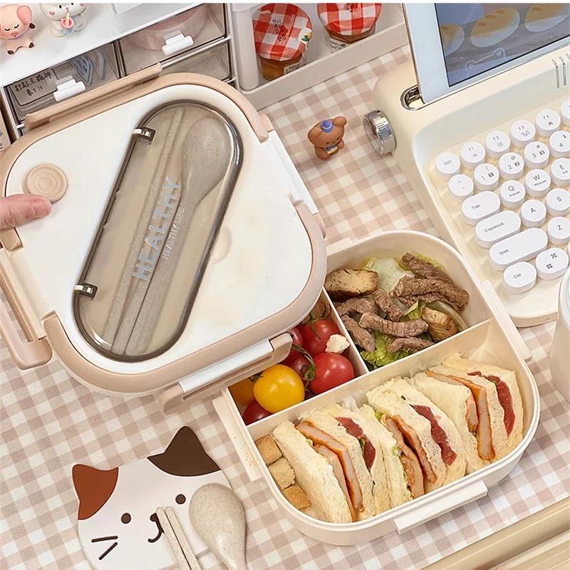 Compartment Lunch Box Plastic Portable Lunchbox Students Office Bento Box Microwave Food Containers with Chopsticks and Spoon