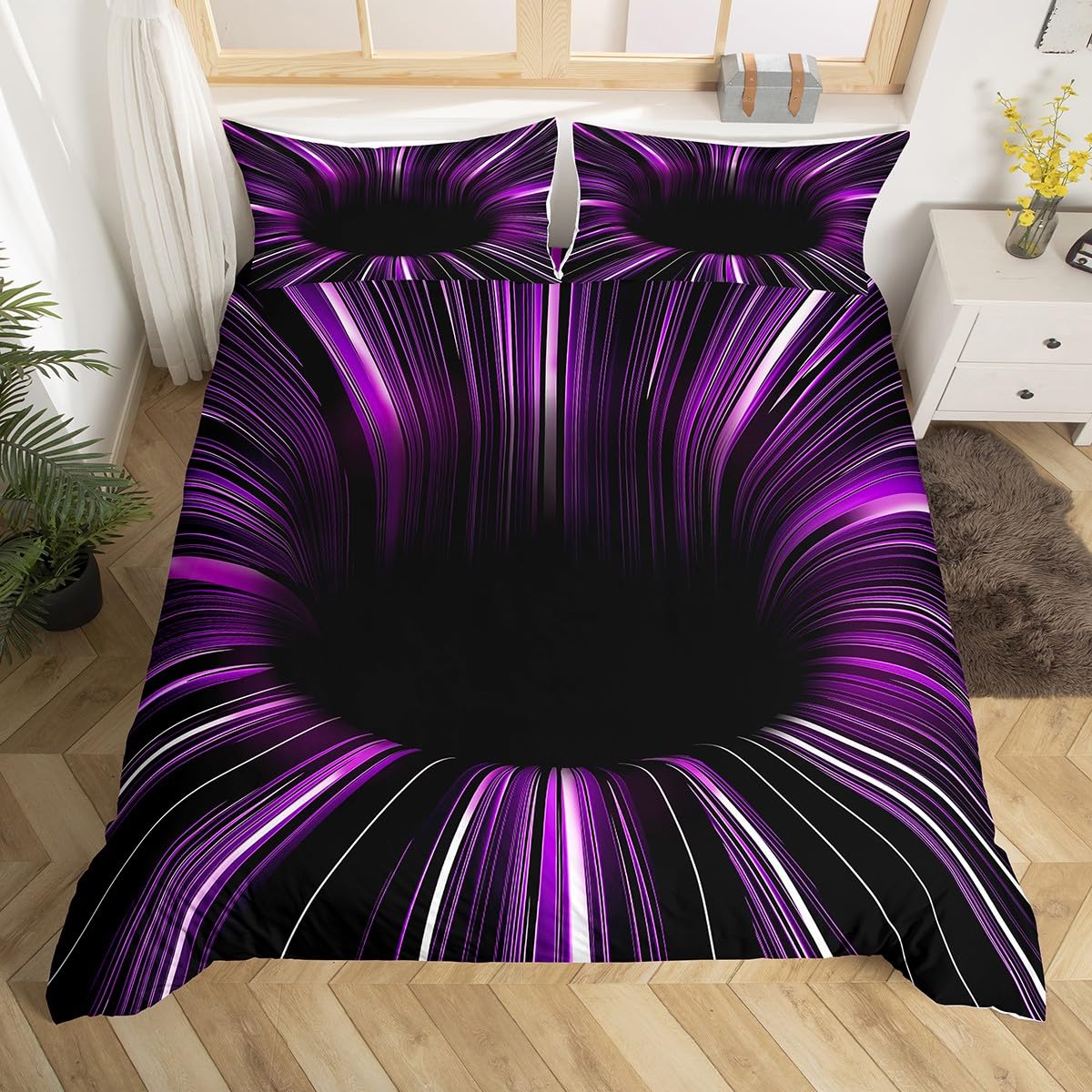 

Black Light Soft Duvet Cover Ombre Geometric Quen Beding Set,Gradient Teal Blue Purple Modern Striped Circle Swirl Warm Comforter Cover 135*200cm Eu-Single