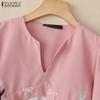 ZANZEA Women Casual V-Neck Loose 3/4 Sleeve Embroidery Blouse