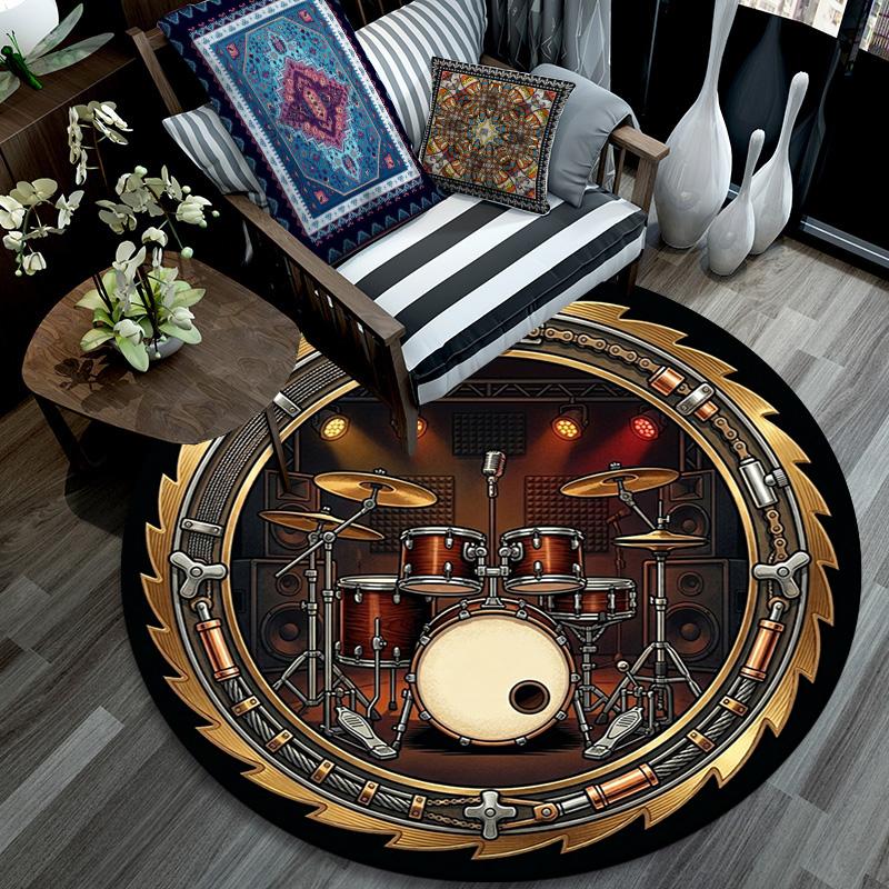 Golden Drum Stage Round Area Rug Under Office Chairs Bedroom Living Room Home Decor