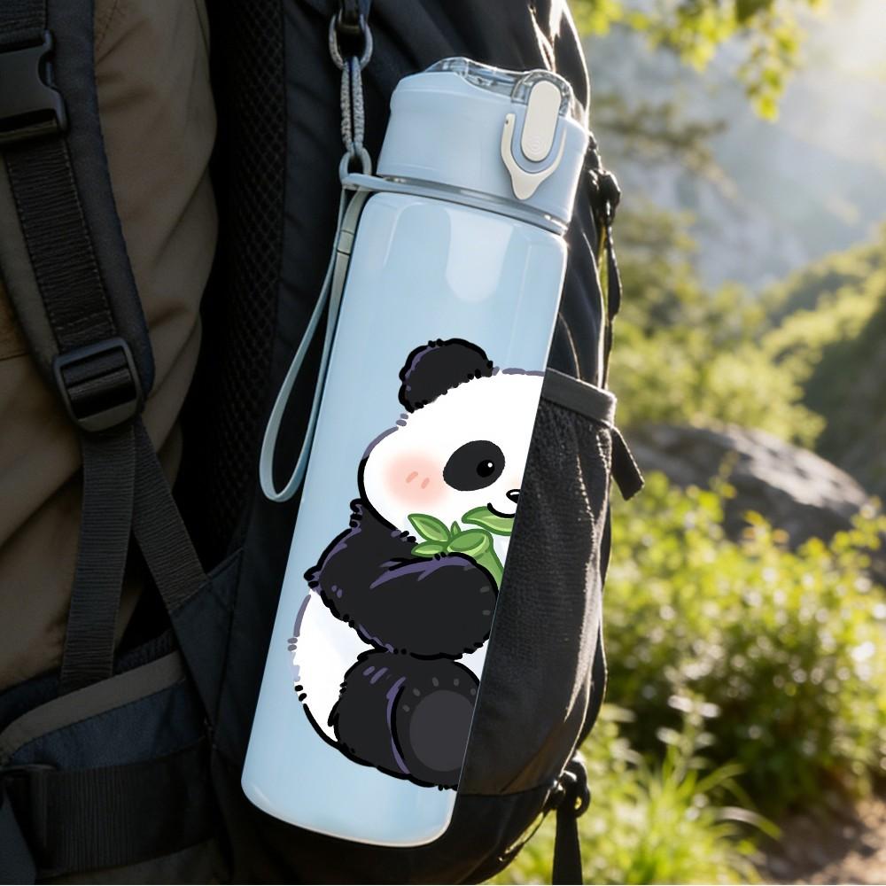 1PC Cute Panda Bear Cartoon Animal Print 750ml Color Plastic Sports Water Bottle Leakproof Flip Straw Lid Suitable for Sports Office Home Use