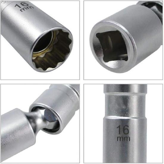 QISF 14MM & 16MM Thin Wall Magnetic Swivel Spark Plug Socket - 3/8-Inch Drive 12-Point Spark Plug Socket Removal Tool - Swivel Extension Permits