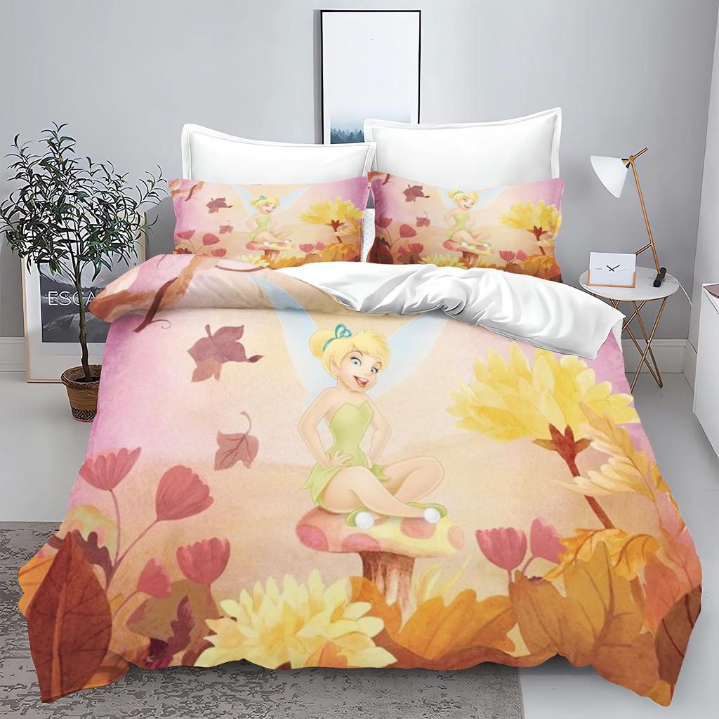 Tinker Bell Anime Disney Bedding Set Duvet Cover 100% Polyester Suitable For Children And Adults 3-Piece Set 1 Quilt Cover