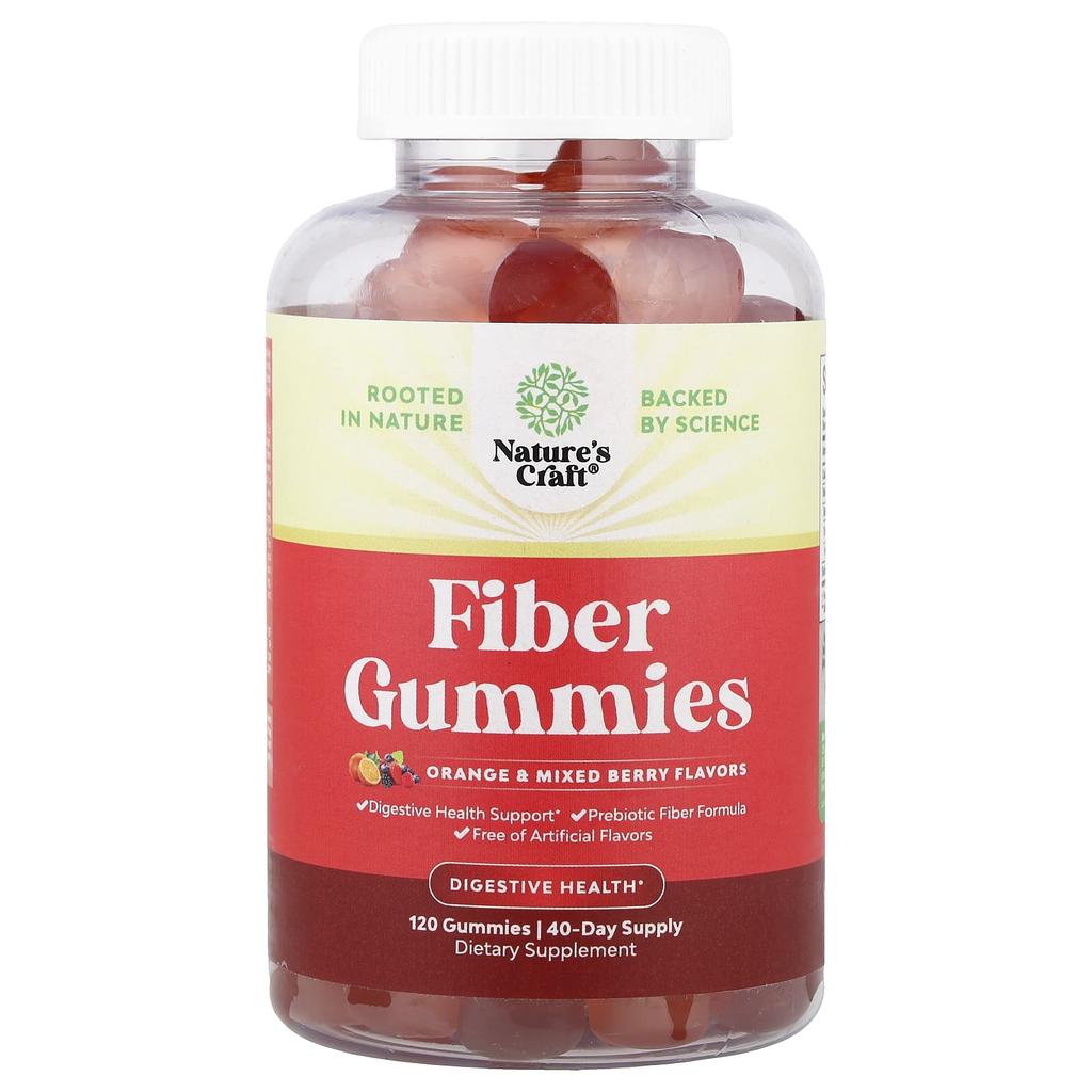 Nature's Craft Fiber Gummies, Orange & Mixed Berry, 120 Gummies