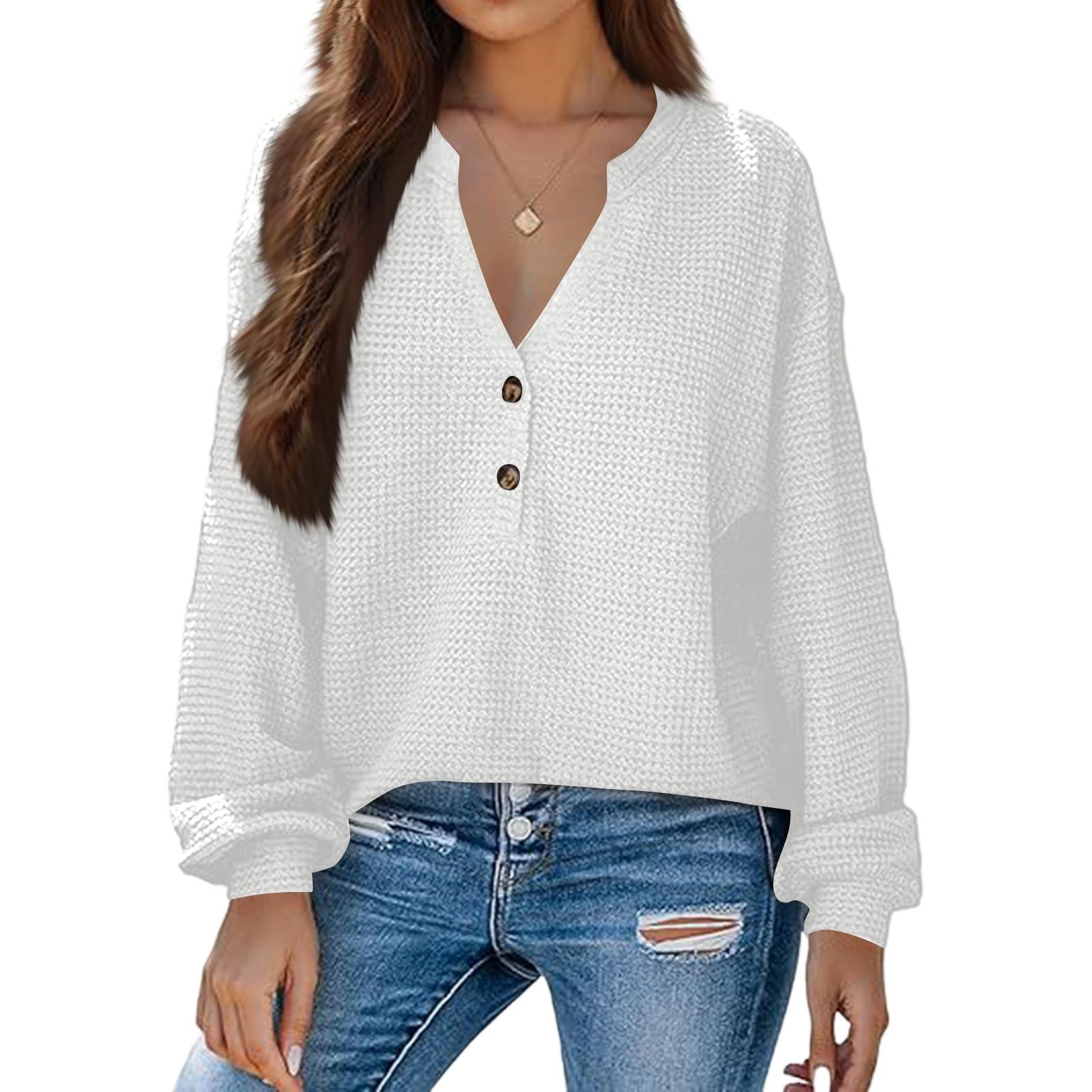 

Women s Fashion V-Neck Casual Solid Color Long Sleeve Top XL белый