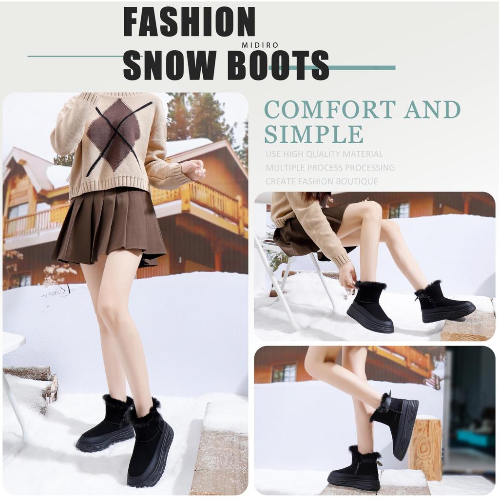 MIDIRO Women's Zipper Snow Boots, Fleece-Lined Shearling Boots, Warm, Non-Slip, Winter Casual