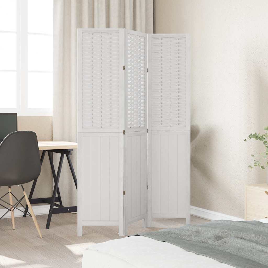 3 Panel Room Divider White Solid Paulownia Wood