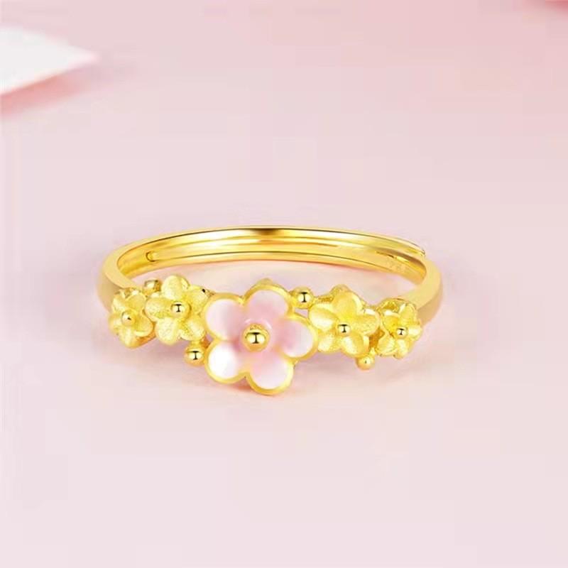 Simple Elegant Yet Peach Blossom Copper Gold Plated Ring For Women Fashion Adjustable