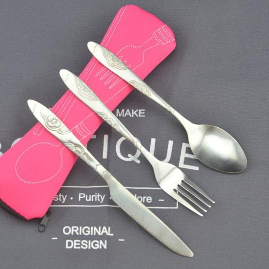 Reusable Travel Cutlery Set with Bag Portable Tableware Kit for Camping Picnics Office Lightweight Spoon Fork Cutter Utensils