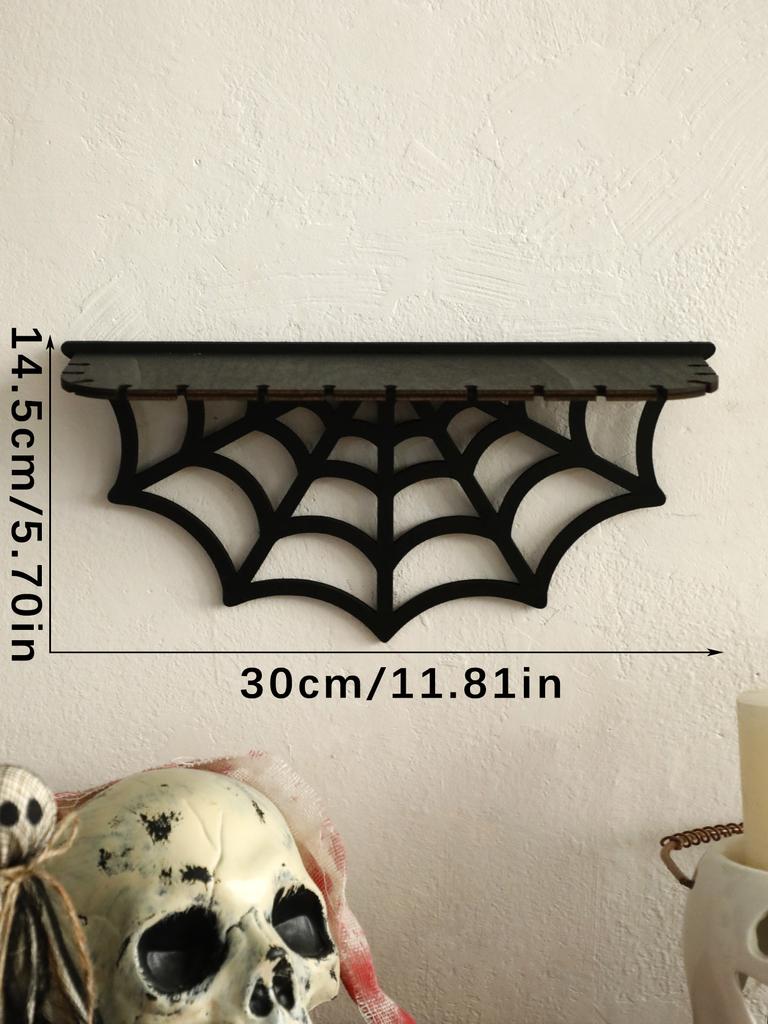 Halloween Black Wooden Wall Shelf Gothic Bat Moon Hollow Pattern Floating Shelf Crystal Holder Witch Room Decor Goth Home Decor