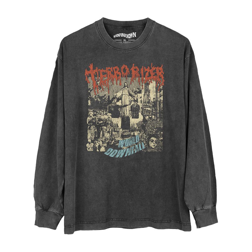 Terrorizer TShirt World Downfall Repulsion Napalm Death Metal Band Washed Cotton Vintage Short Sleeves Clothing Mens Shirts