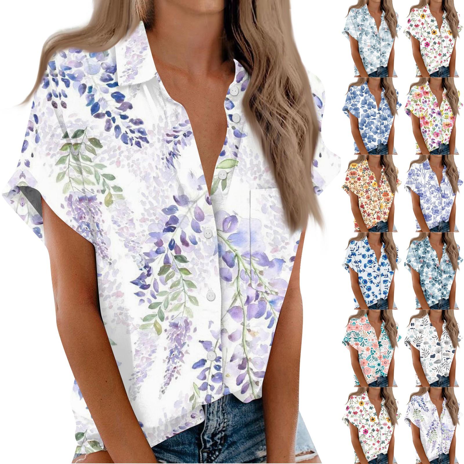 

Женская блузка-кардиган на пуговицах с короткими рукавами и принтом, топ с карманом