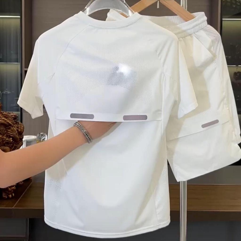 Men's Summer Quick-Dry Ice Silk Sports Set - Short Sleeve & Shorts