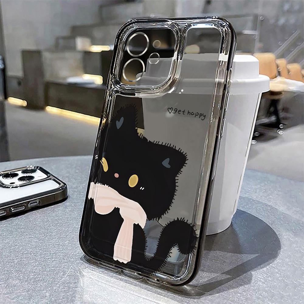 Cute Wind Simple Black Cat iPhone17ProMax Mobile Phone Case Apple 16Pro Soft Case 13 Transparent Protective Case