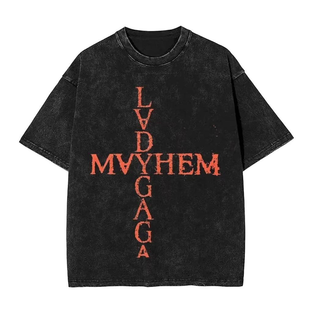 Tricouri Spălate 2026 Lady Gaga Mayhem Hip Hop Retro Vintage High Street Streetwear Tricouri cu Mânecă Scurtă cu Imprimeu Top Bărbați Femei Harajuku