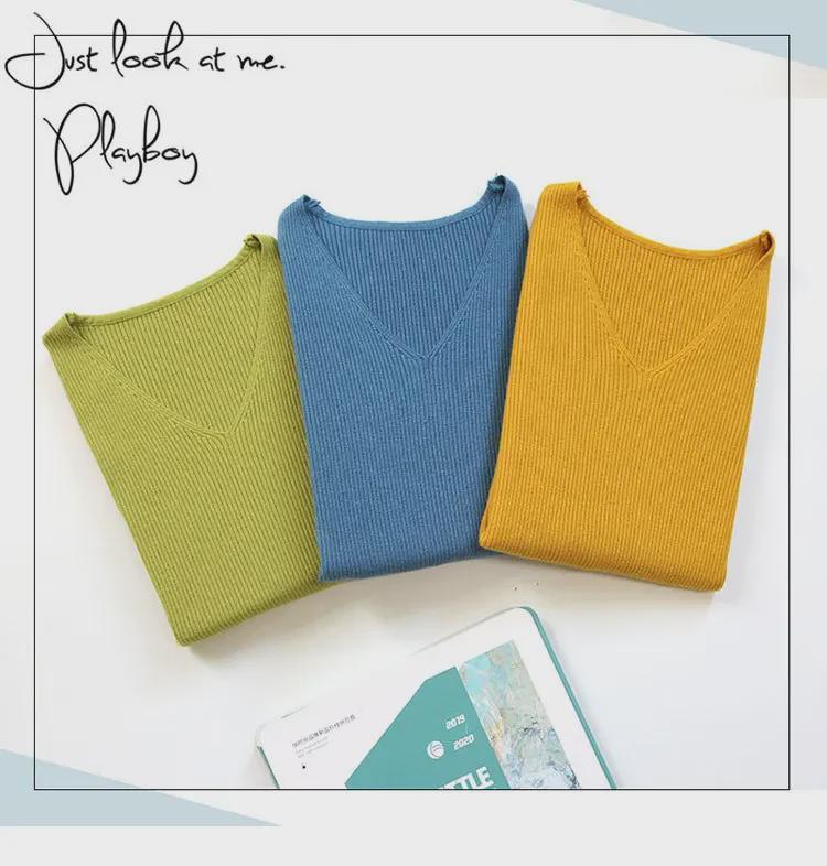 Dámský pletený pulovr s výstřihem do V slim fit: Trendy, s dlouhým rukávem, teplé na podzim a zimu