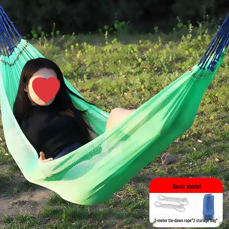 Breathable Ice Silk Hammock: Anti-Rollover Camping Swing with High Load Capacity, Small Mesh Design, Single/Double Size.