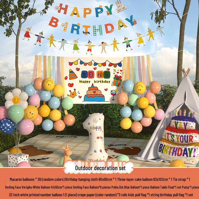 Xiaohongshu První narozeninová kempingová párty Balónky a banner pro děti