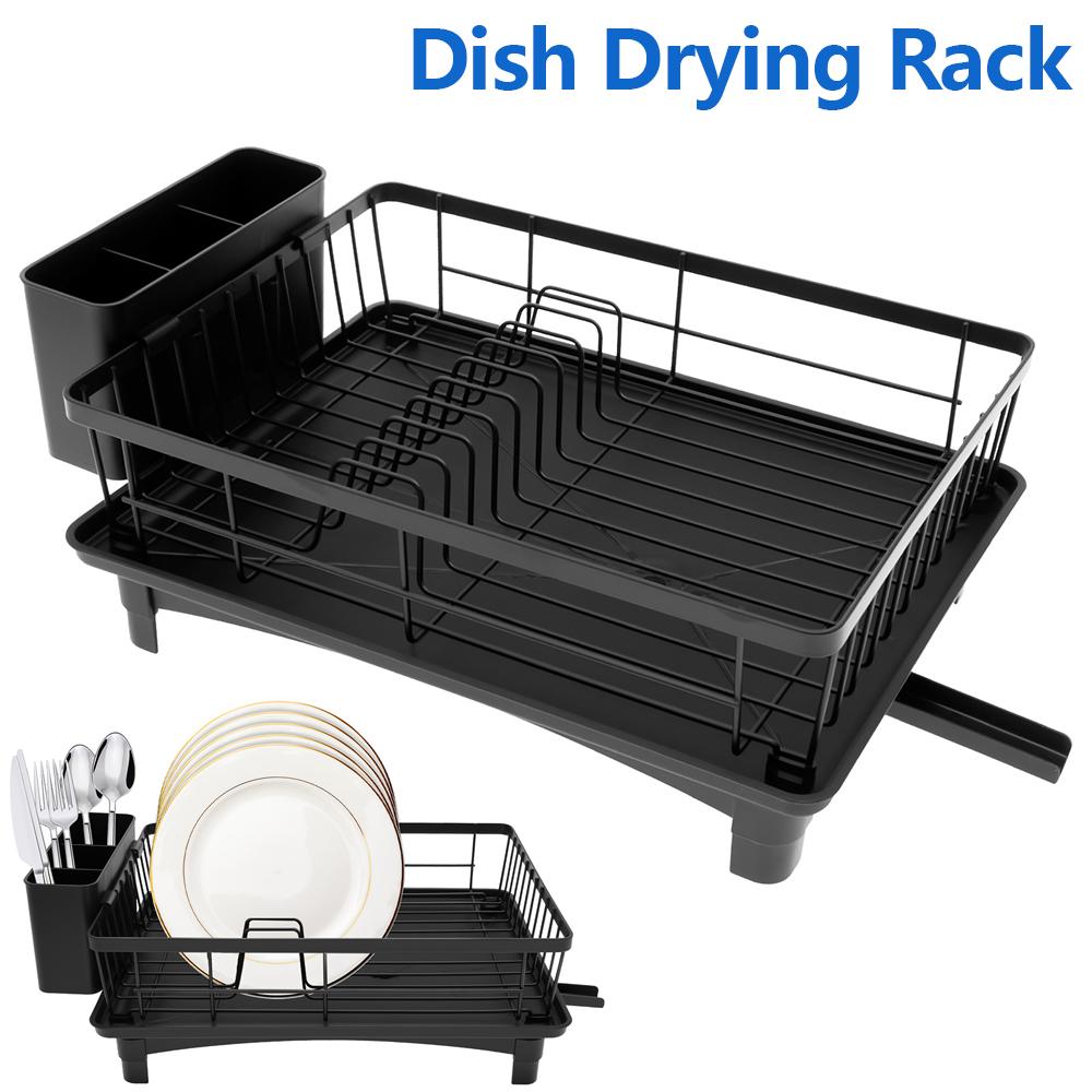 Dish Drying Rack Iron Flatware Dish Drainer with Utensil Holder Large Capacity Non-slip Counter Dish Rack Kitchen Storage Rack