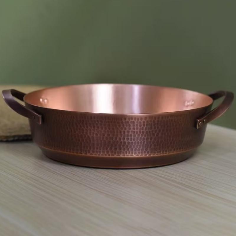 Pentola in Rame Artigianale, Utensile per Cucina Hot Pot per Bollire, Sobbollire e Stufare la Pasta, Texture Martellata Vintage Pentola Portatile 24 cm