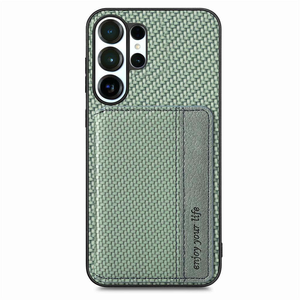 Business Magnetic Carbon Fibrer Cards Solt Wallet Phone Case For Samsung S25 Ultra S24 Plus S23 A17 A07 Kickstand Flip Cover