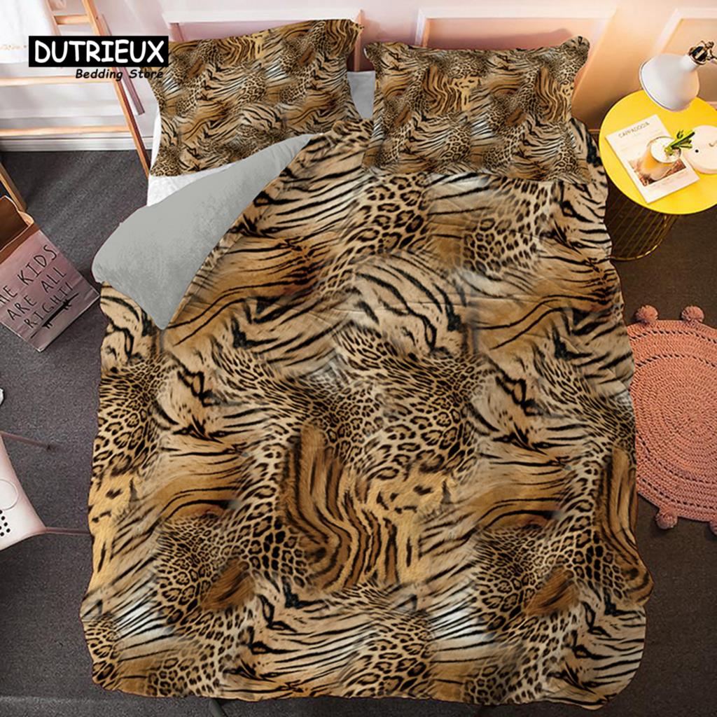 Colorful Leopard Print Bedding Set Microfiber Animal Skin Pattern Print Duvet Cover For Teens Adults Pillowcases Bedroom Decor