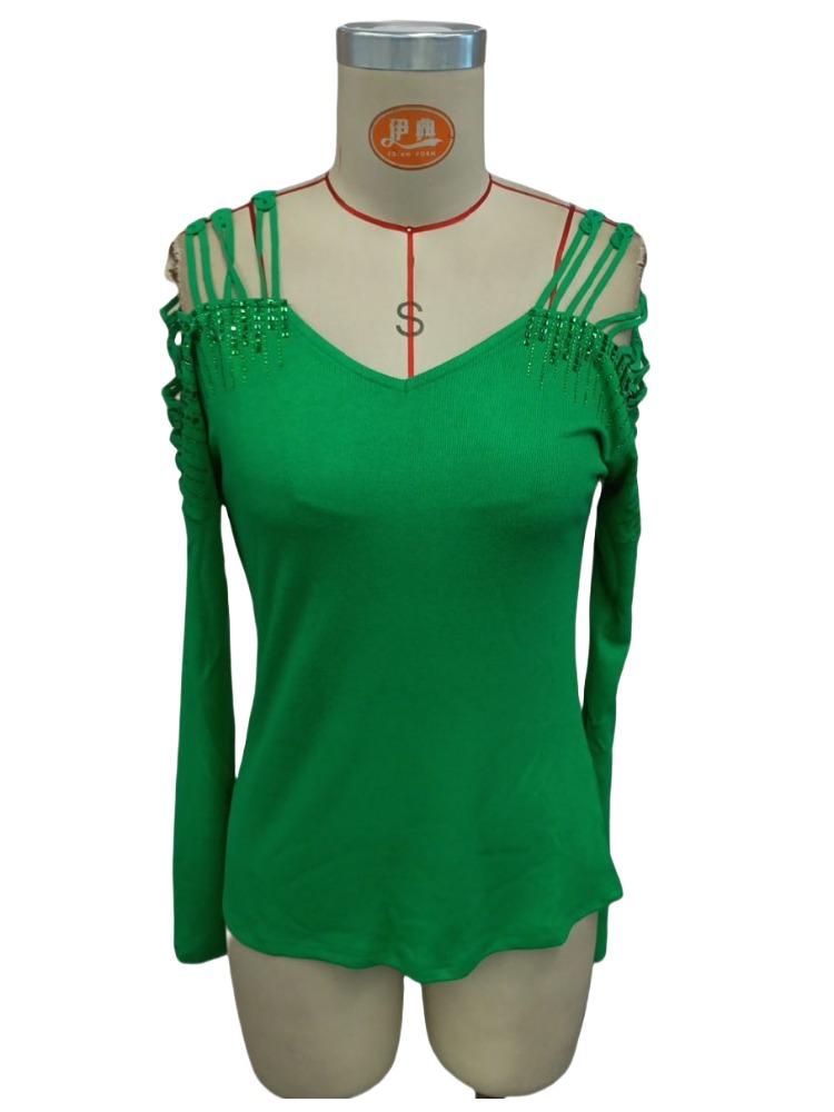 Fashion Lace Splicing Heavy Drilling V-Neck Floor Length Long Sleeve T-Shirt Women's Tops Versatile Closet Essential Fashion Items Shirt