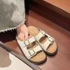 Summer New Flat Bottom One Word with Square Buckle Thick Bottom Beach Wear Cool Slippers Women