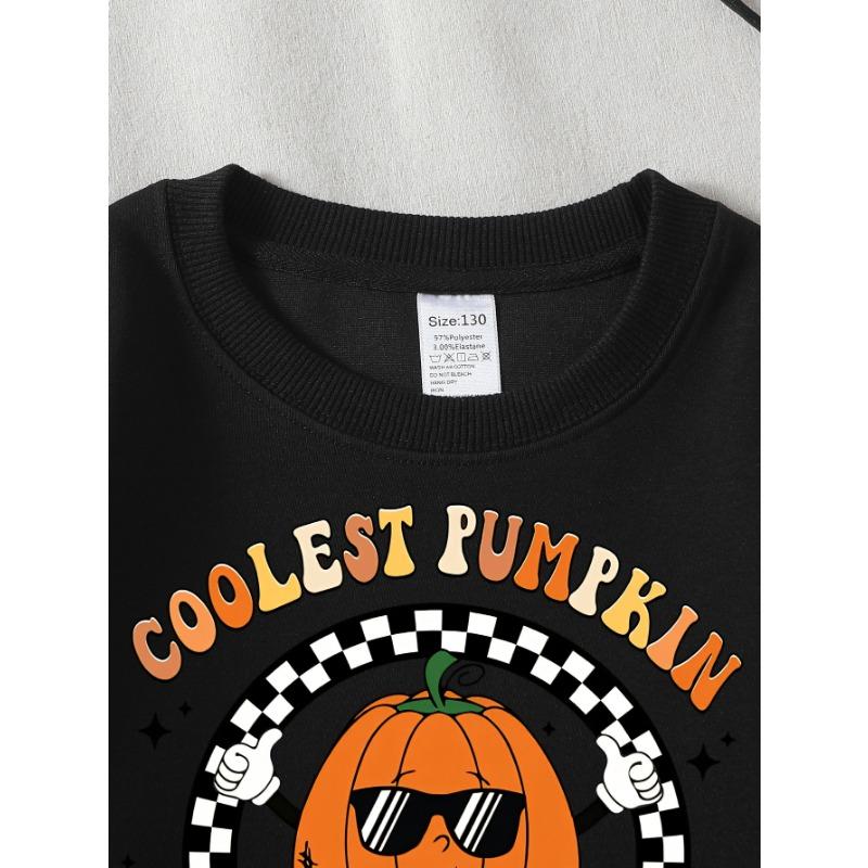 European Sizes Coolest Pumpkin Fashion Glasses Patch Girls' Crew Neck Sweatshirt, Western Top, Long Sleeved, Casual for Little Girls.