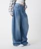UNKNOWN PLANET Side Cut Tuck Pleat Wide Denim Pants Blue