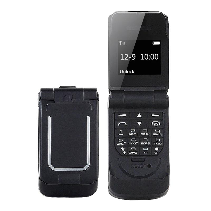 0,66" Mini Flip Mobiltelefon Minste klapptelefon FM Trådløs Bluetooth 3.0 Oppringer Handsfree Øretelefon Enkelt SIM-kort telefon