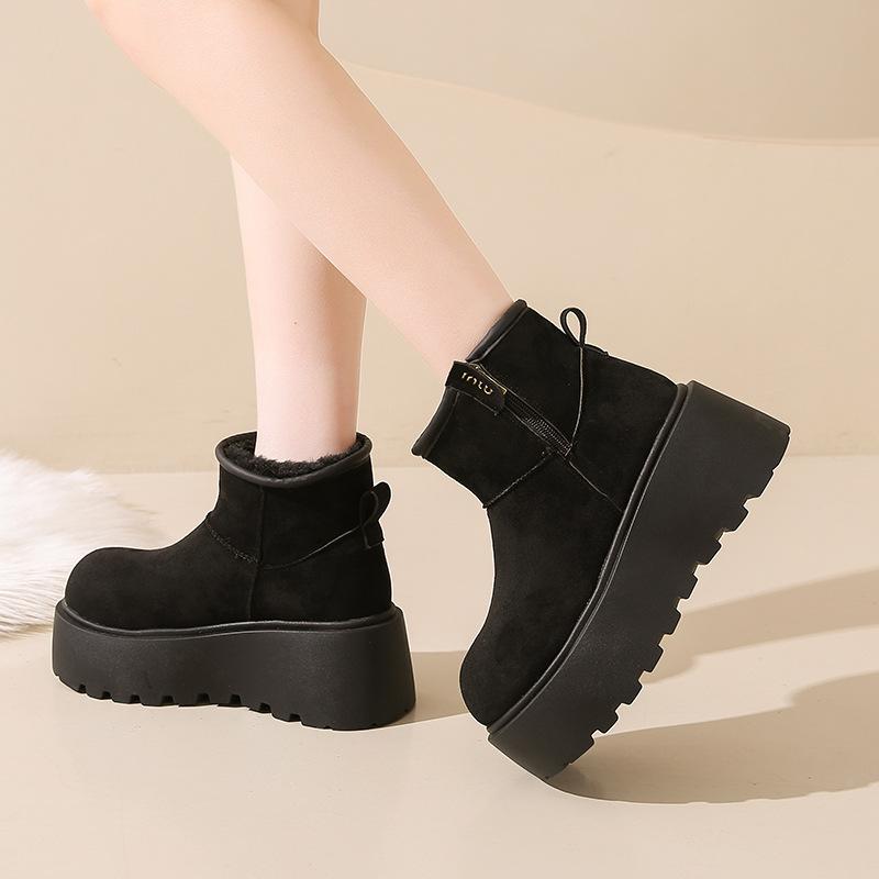 Women's lightweight comfortable thick sole one foot stirrup winter warm snow boots padded lining non-slip wear casual sports cotton boots