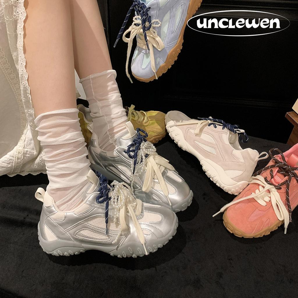 Cowhide~ inner height increase 6cm German training shoes women's platform versatile casual sports shoes leather breathable pair of shoelaces dad shoes