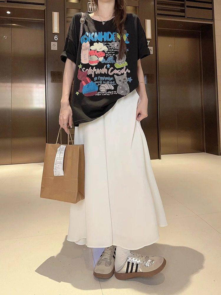 Unisex Retro Graffiti Print Cotton Plus Size T-shirt - Short Sleeve, Loose Fit for Men, Women & Girls