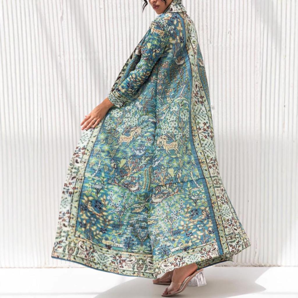 Miyake Pleats Women's High-End Printed Trench Coat Cardigan Muslim Robe