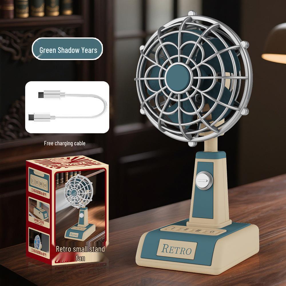 Retro USB Foldable Three-Speed Rechargeable Desktop Fan 23x11x10CM