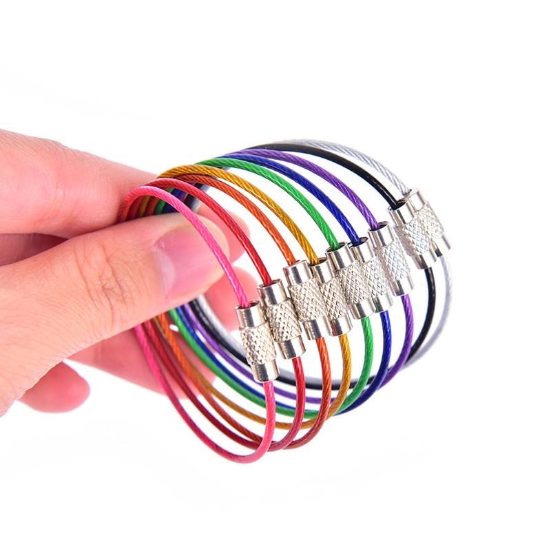 Stainless Steel Wire Keychain Keyring Circle Rope Cable Loop Screw Lock Gadget