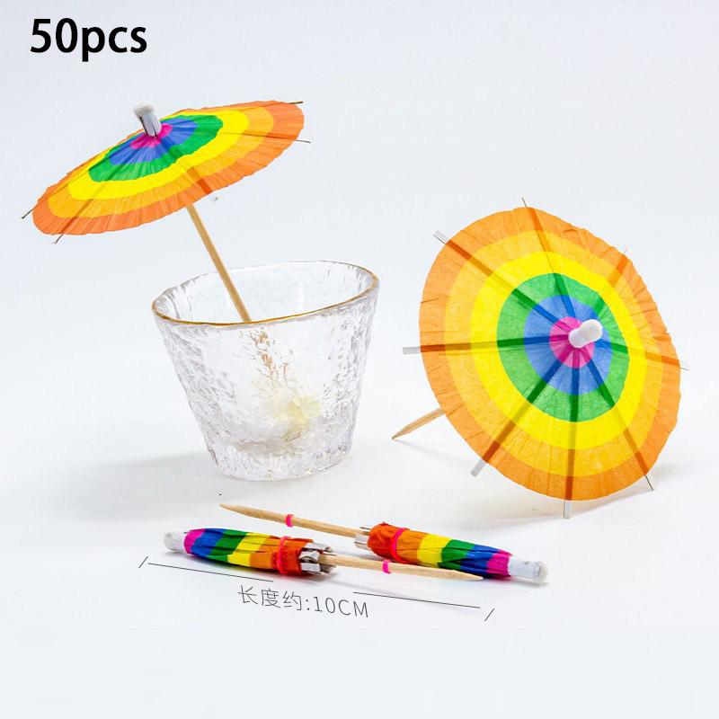 50Pcs Tropical Palm Tree Paper Umbrella Cocktail Food Fruit Picks Cupcake Toppers Hawaiian Birthday Party Wedding Decorations