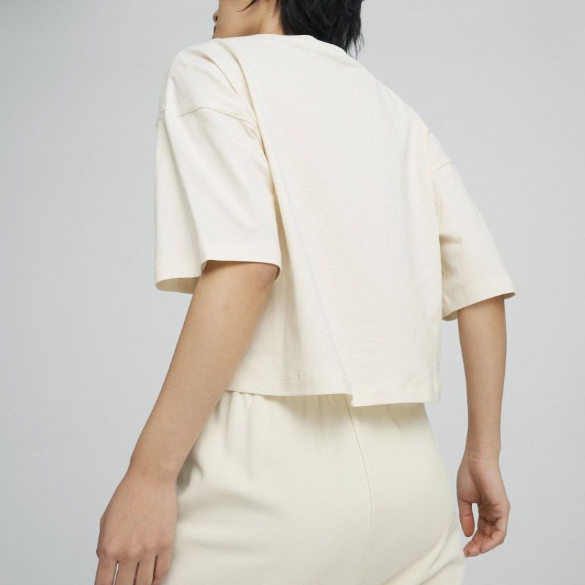 Puma Better Classics Solid Color Casual Loose Round Neck Short Sleeve Drop Shoulder T-Shirt Women Tops Natural 624226-99