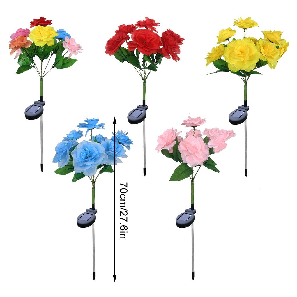 7 Head Solar Simulation Rose Flower Light Outdoor Waterproof IP65 Flowers Ground Plug Lamp for Garden Lawn Party Decoration