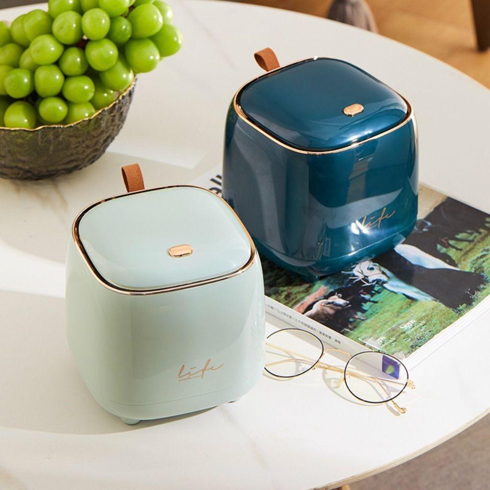 Large Opening Desktop Trash Can Press Open Lid Desktop Paper Basket Car Trash Bin  Living Room