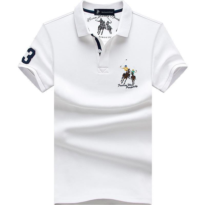 TrendHub Poloshirt Herren Baumwolle Casual Stickerei Polo T-Shirt Einfarbig Kurzarm Revers Knopfhemd Business Mode Designer Männlich