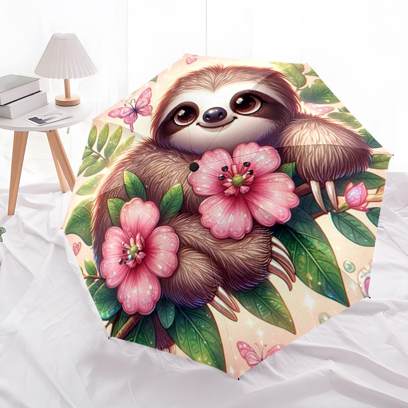 Cartoon Sloths Umbrella, Lightweight & Portable, 8-Rib Iron Frame, Perfect for Outdoor Travel, Home Accessory, Christmas Gifts
