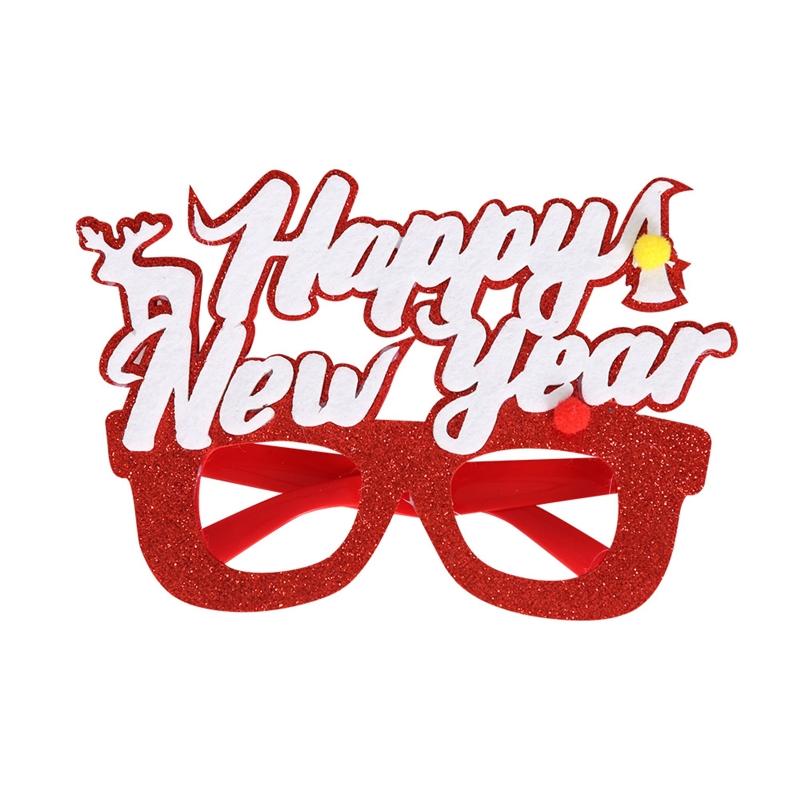 Happy New Year Glasses Frame Photo Props Snowman Xmas Santa Claus Tree Elk Party