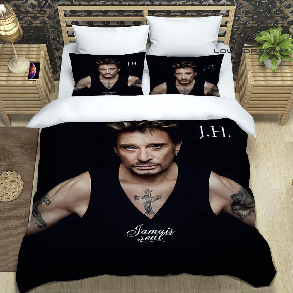 3D Johnny Hallyday bedruckte Bettwäsche-Sets exquisites Bettwaren-Set Bettbezug Steppbett-Set Bettwäsche-Set Luxus Geburtstagsgeschenk