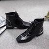 2024 Fashion Square Toe Mid Heel Solid Women's Boots Square Heel Ankle Modern Boots Spring/autumn Lace-up Shoes Female Botas