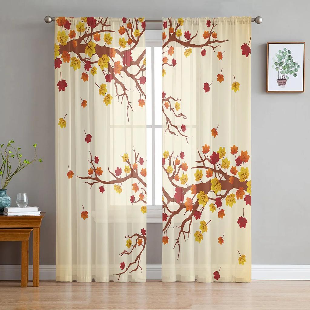 Autumn Fallen Leaves Maple Sheer Drapes for Bedroom Living Room Decoration Window Curtain Kitchen Curtain Panels