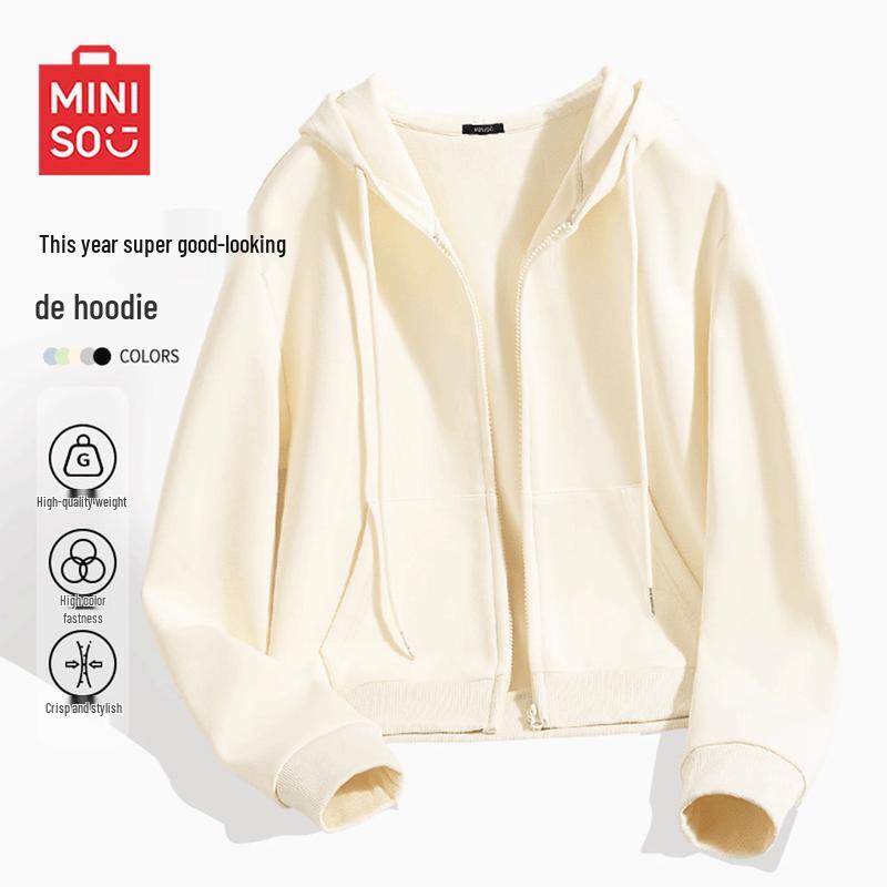 MINISO Women's Casual Hooded Zip-Up Sweatshirt