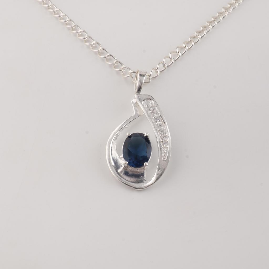London Blue Topaz Gemstone 925 Sterling Silver Women's Jewelry Elegant Zircon Pendant 1.4" For Wedding Gift CZP-16-10